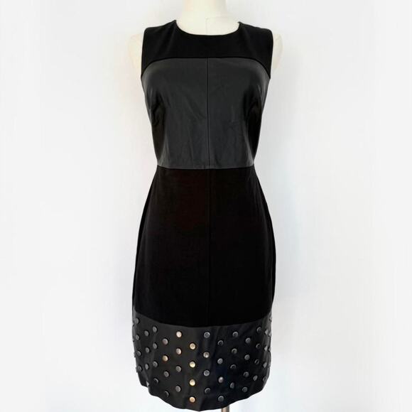 LAUNDRY BY SHELLI SEGAL FAUX LEATHER PATCHWORK DRESS - Picture 1 of 6